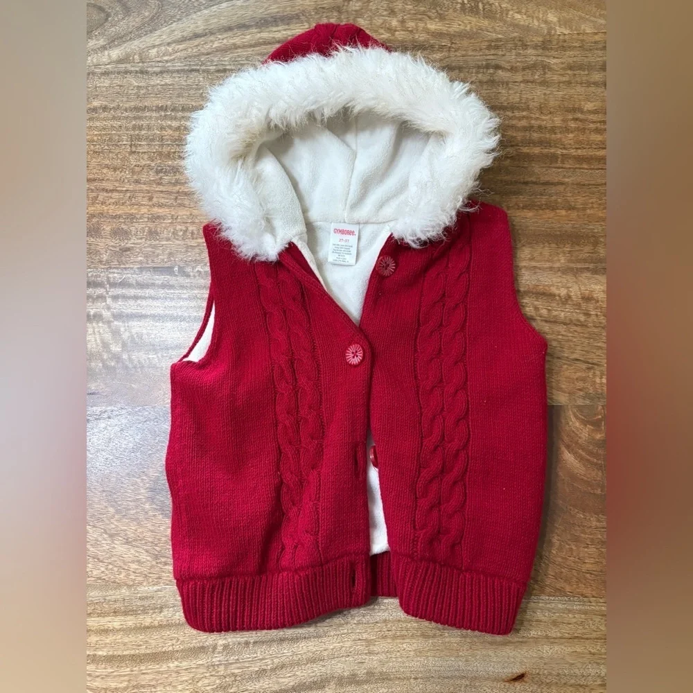 Gymboree Girls Alpine Sweetie Hooded Vest Faux Fur Lined Knit Red Size 2T-4T